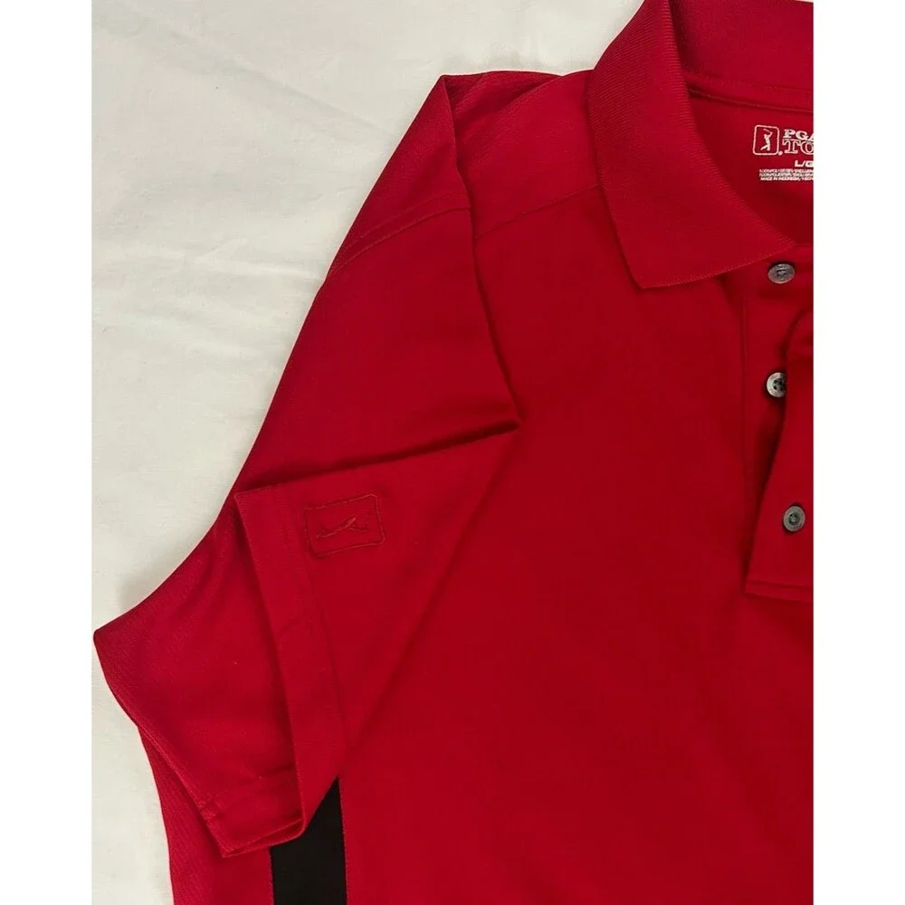 PGA Tour Pro Series Mens Red Polo Golf Shirt Black Accents Size Large - Picture 7 of 7